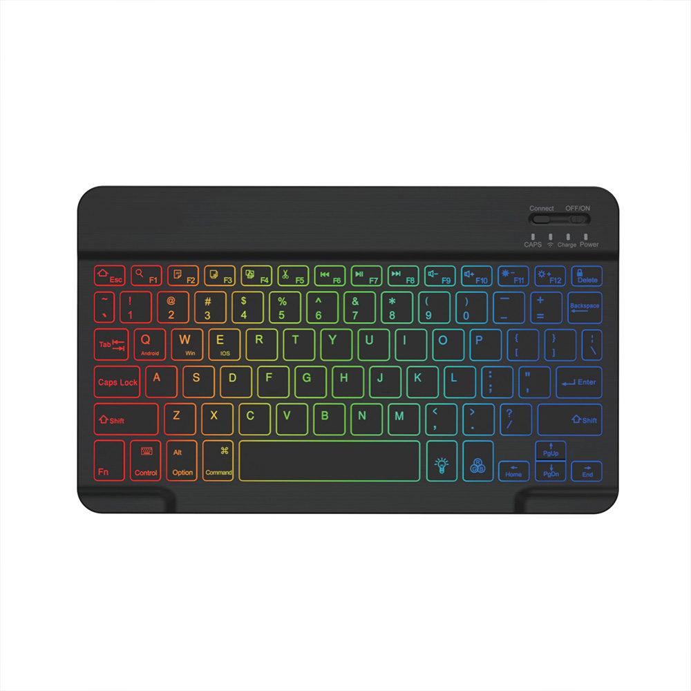 Bluetooth-Tastatur, kabellos, 7-farbige Tastatur mit Hintergrundbeleuchtung für Tablette, Laptop, wiederaufladbar, Arabisch, Russisch, Spanisch, Portugiesisch: Weiß
