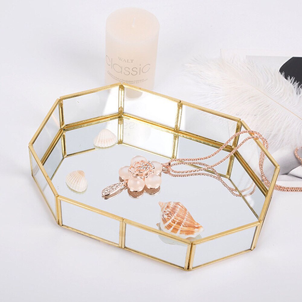 Verre cuivre géométrie boîte de rangement Style nordique panier de rangement boîte simplicité Style maison organisateur bijoux collier Dessert assiette