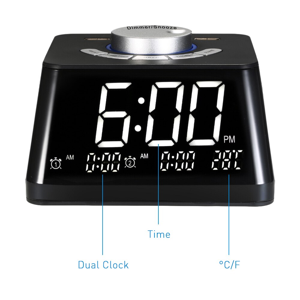 Smart Alarm Clocks For Bedrooms Night Light Digital Alarm Clock With Fm Radio Adjustable Volume Display Temperature Dimmer