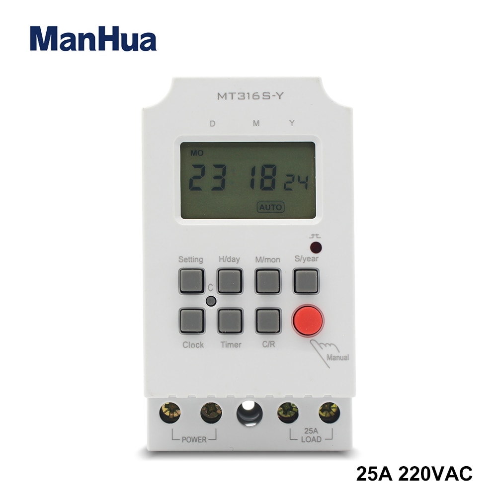 ManHua 220VAC 25A Din Rail Programmeerbare Timer MT316S-Y met LCD Dagelijks/Maandelijkse/Jaarlijks Digitale Schakelklok