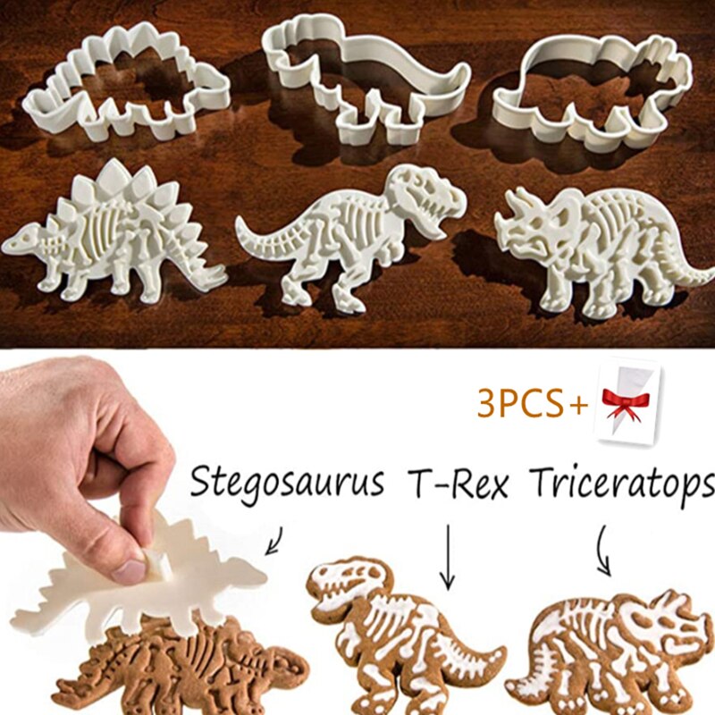 3Pcs Dinosaurus Cookie Cutters Set Mold Fondant Diy Cakevorm Bakken Tools Kerst 3D Fondant Cookie Cutter Stamp Voor kids