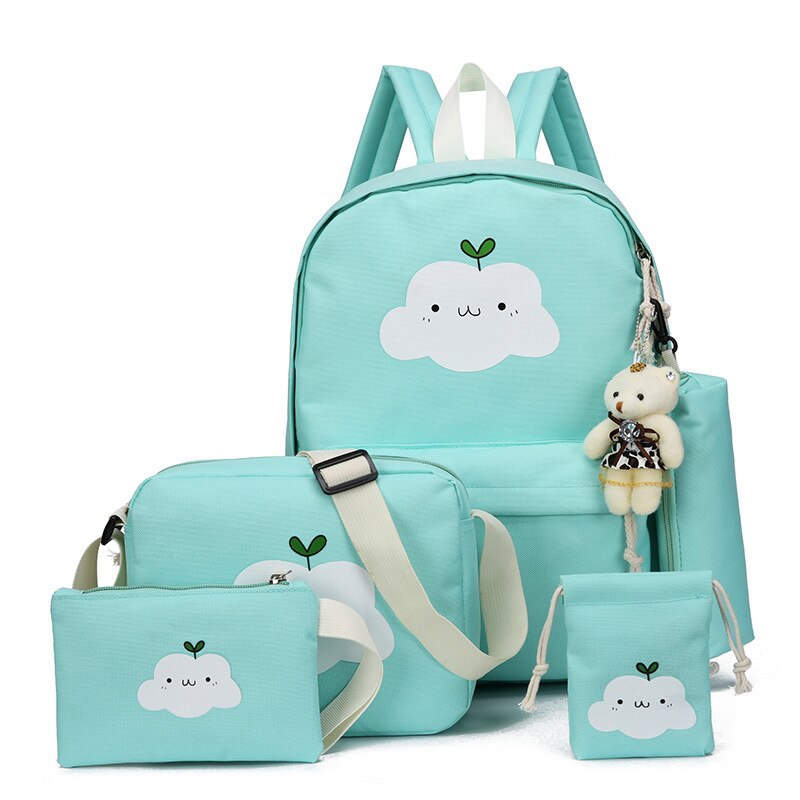 5 Stck einstellen Rucksack Mädchen Leinwand Rucksäcke lässig freundlicher Schule Taschen Damen Rucksack für Jugendliche Mädchen Schule Taschen: Grün