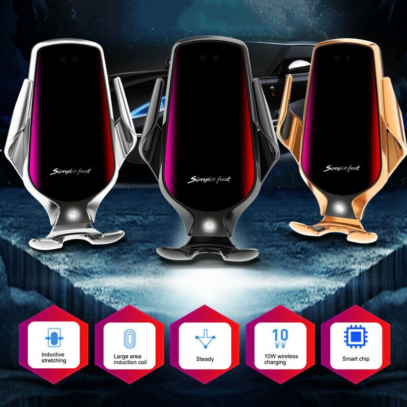 R1 R2 R3 Automatische Spannen 10W Auto Draadloze Oplader Telefoon Houder Infrarood Inductie Qi Draadloze Oplader Ondersteuning 360 Rotatie
