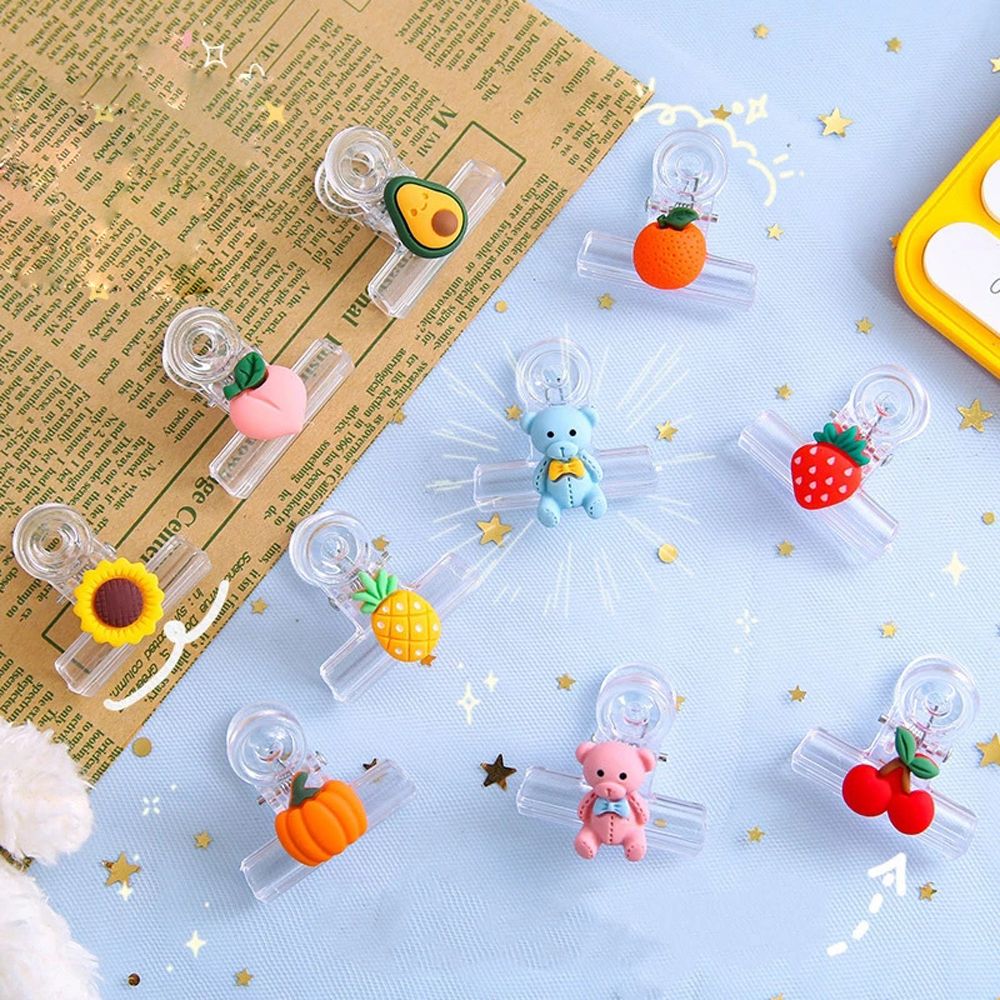 1pcs Cute Transparent Clip Student Cartoon Plastic Snacks Sealing Clip Binding Paper Clips Stationary Page Holder