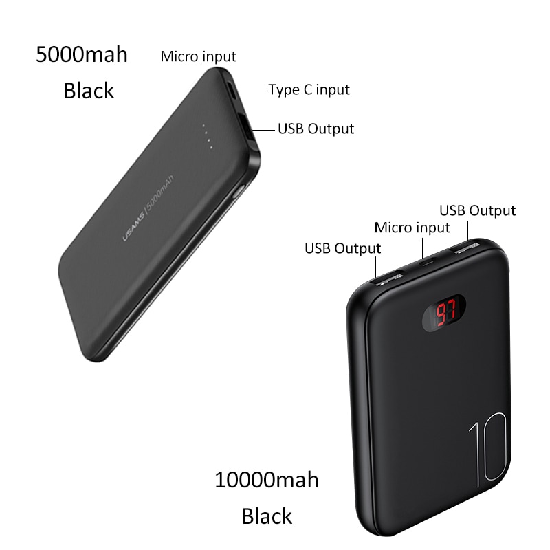 5000mAh Mini Power Bank for iPhone Samsung,USAMS External Battery Poverbank Ultra-thin powerbank Type C fast charging pover bank