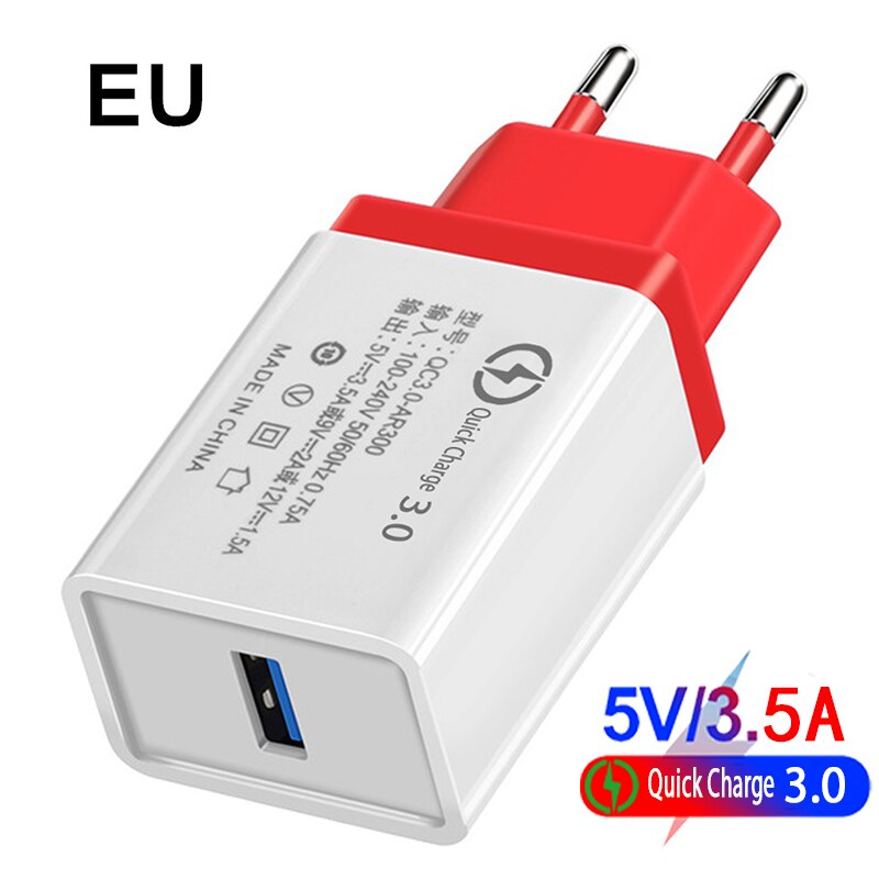 18W US EU Portable Mobile Phone Charger QC 3.0 Fast Charger Adapte For iphone Samsung Huawei Xiaomi: EU Red