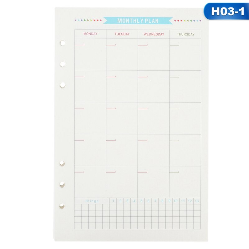 6 Holes Loose Leaf Notebook Spiral Planner Refill Inner Paper A5 A6 Pages Diary Weekly Monthly Plan To do List 40Pcs/Set: H03-1