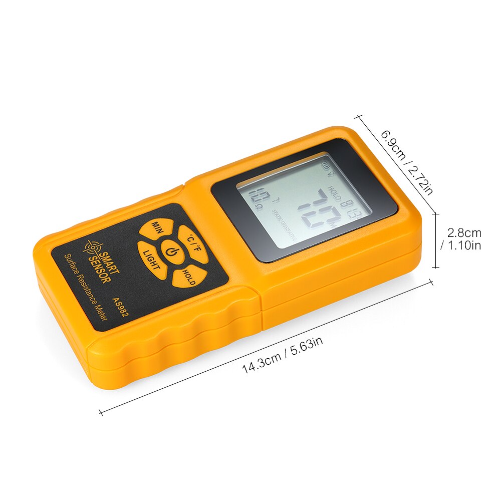 SMART SENSOR Handheld LCD Surface Resistance Meter Tester with Temperature Measurement and Data Holding Function