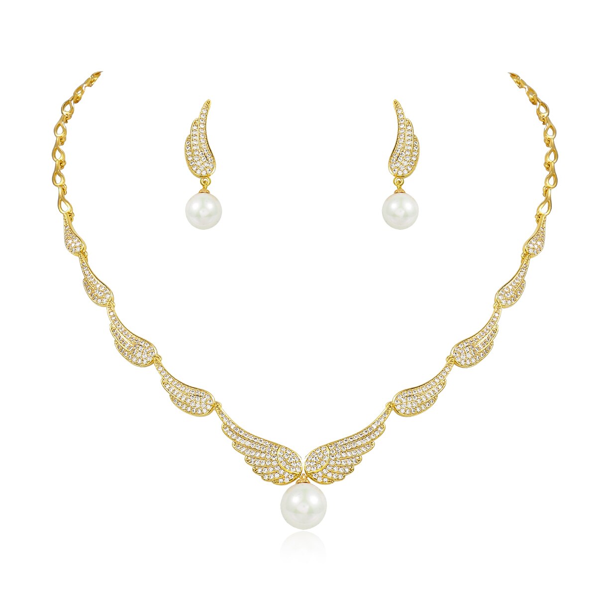 Weimanjingdian Zirconia En Shell Parel Angel Wing Ketting En Oorbel Sieraden Set