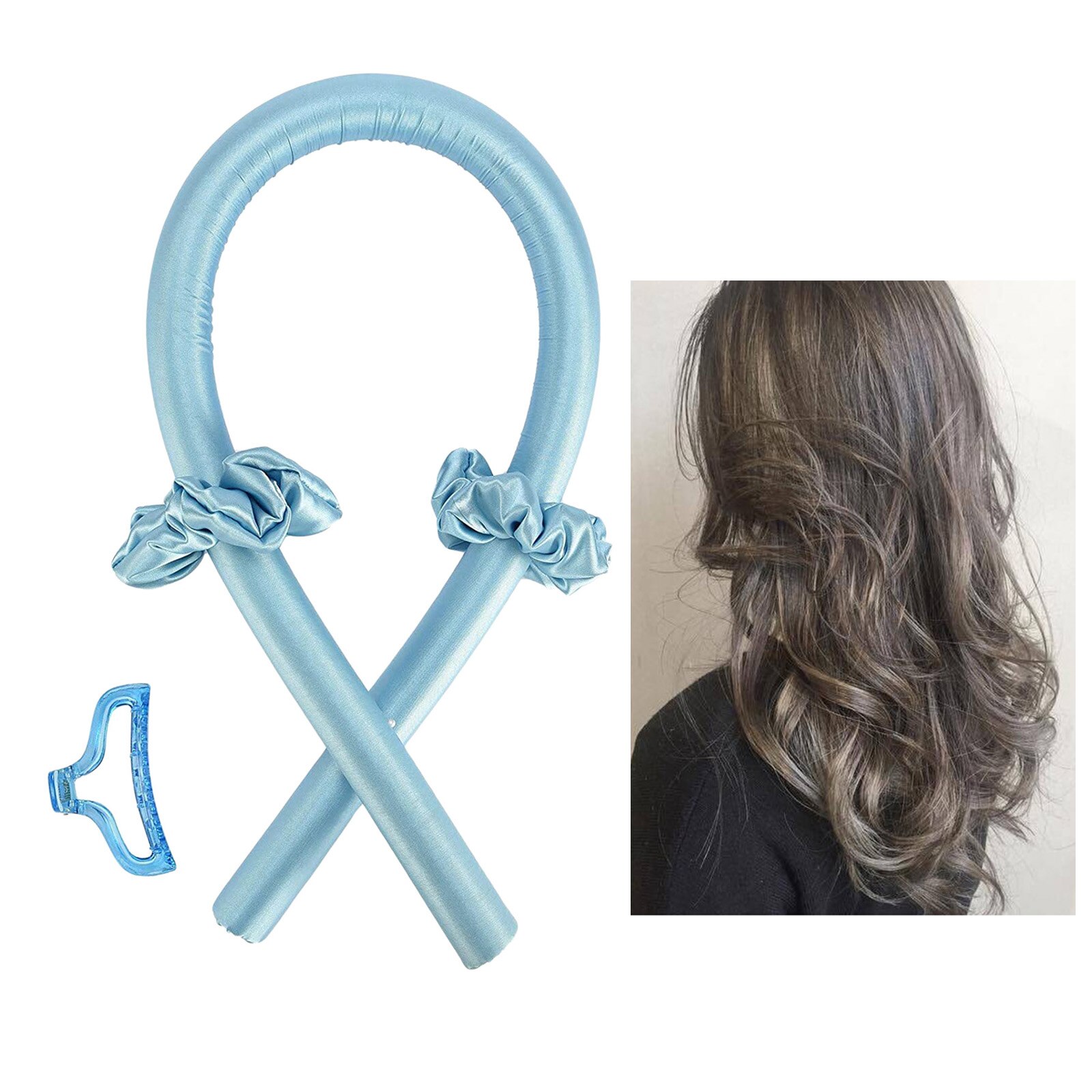 Varilla rizadora sin calor, rizador de pelo, herramientas para estilizar el cabello, rizos, cinta para dormir, cinta para cabello suave: Blue