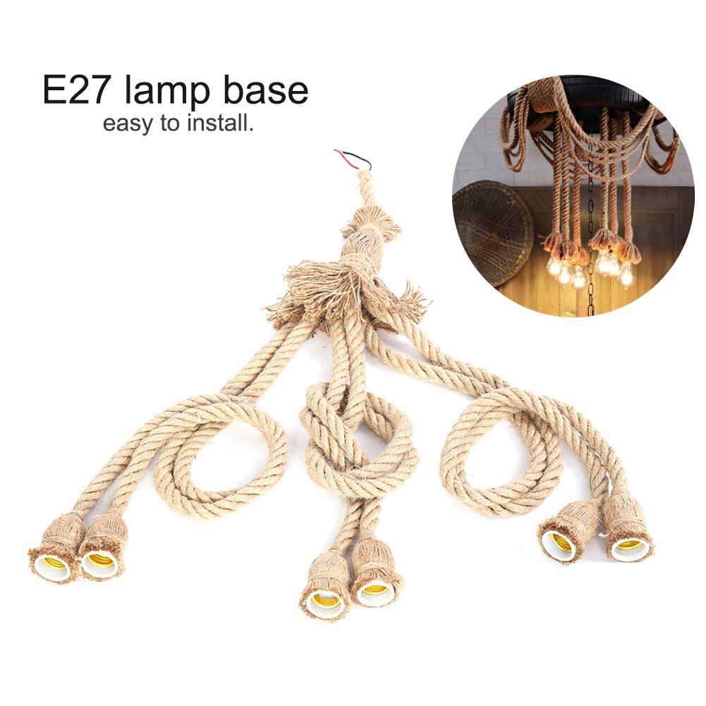 E27 Lampvoet 1M Henneptouw Voor 85-265V Koord Elektrische Draad Diy Hanger Decoratieve Lamp Met 6 Houder Bases Vintage Stijl