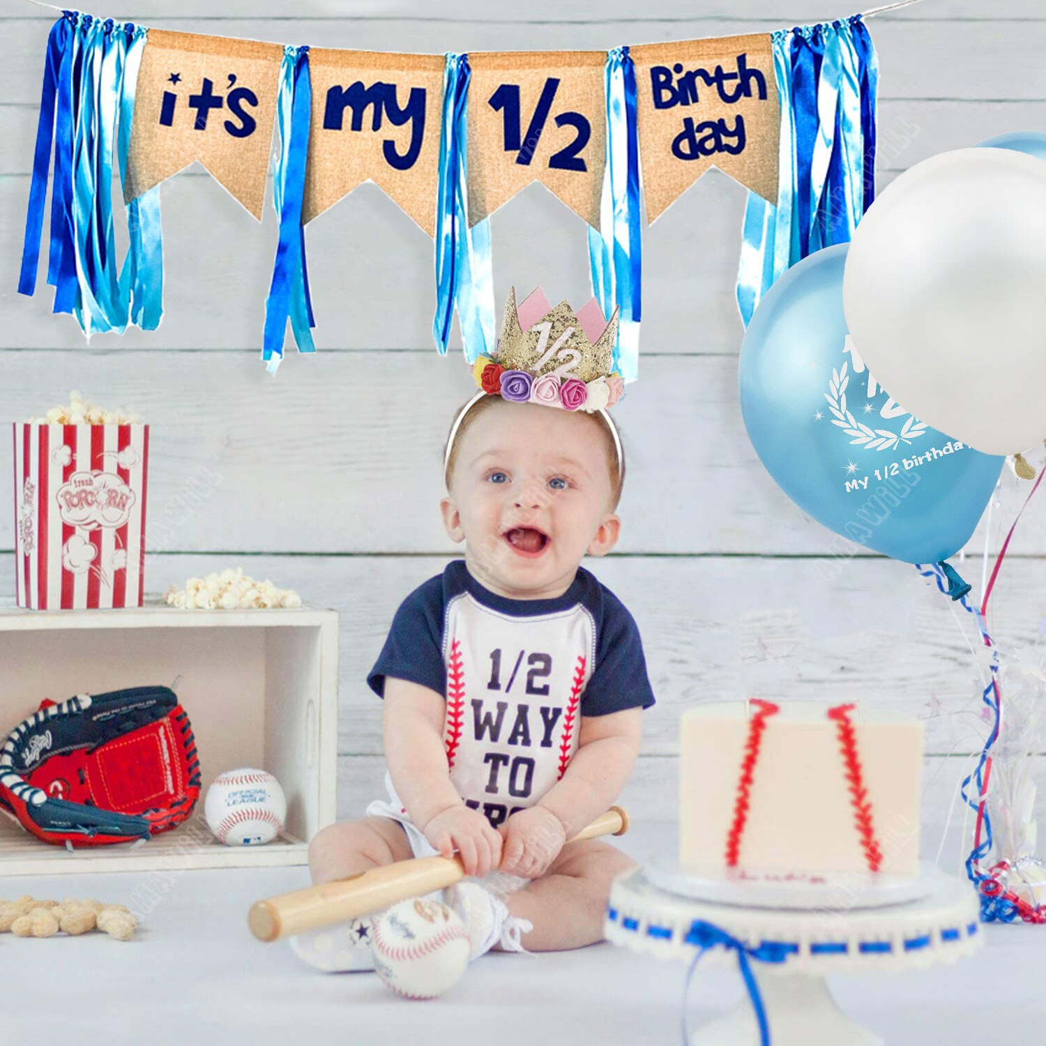 Half Birthday Party Decorations Kit It's My 1/2 Birthday Banner Balloons Crown Hat For 6 Months Baby Girl Boy Baby Shower Decor