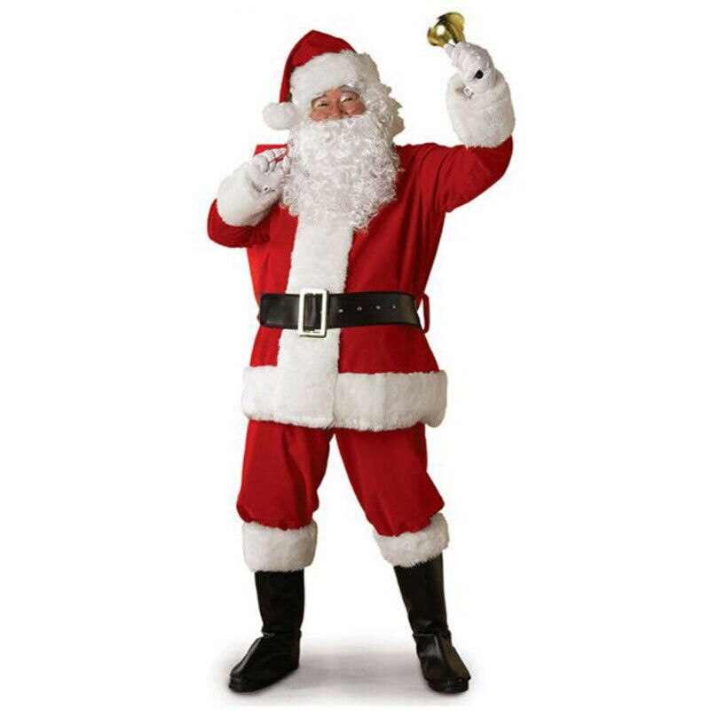 Noël père noël Costume Cosplay père noël vêtements déguisement en noël hommes 5 pièces/lot Costume pour adultes