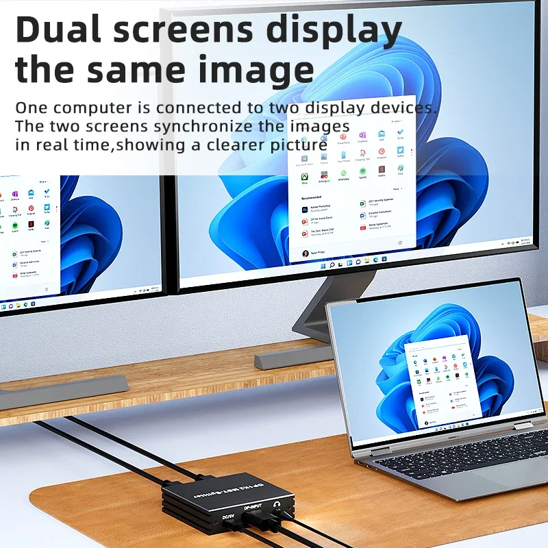4k displayport-splitter, 1 in 2 ,  dp 1.4 mst-hub 60hz 1 x 2, forleng dp til hdmi, dobbel skjerm for stasjonær datamaskin, skjermkort til tv-skjerm