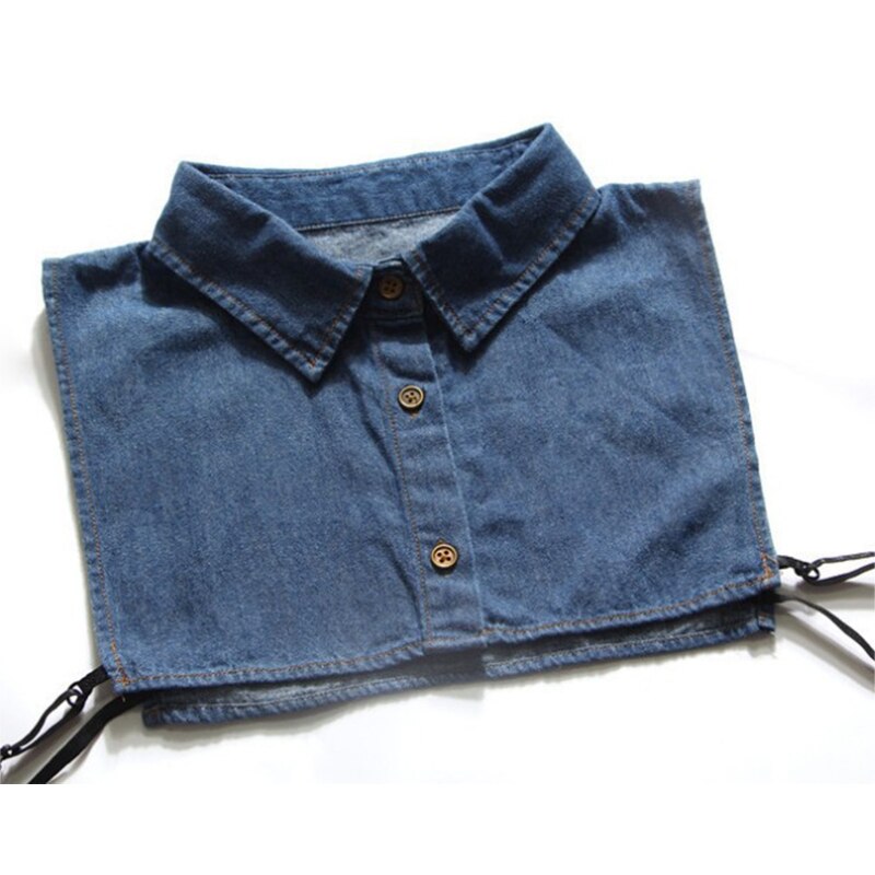 Vrouwen Mannen Herfst Gewassen Denim Katoen Valse Nep Kraag Button Down Afneembare Revers Half Shirt Blouse Trui Decoratieve Dickey