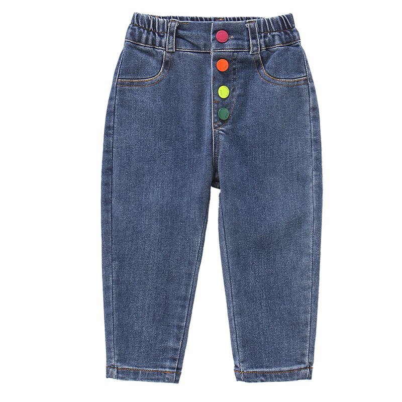 Ins Baby Meisjes Jeans 1-7 Jaar Oud Katoen Gewassen Jeans Voor Baby Meisje Wilde Leisure Jeans Voor baby Meisje Kleur Knoppen