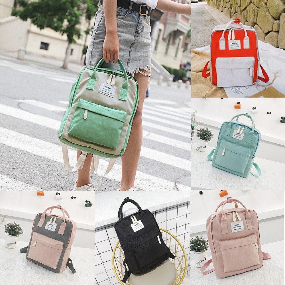 Women Canvas Backpacks Candy Color Waterproof School Bags for Teenagers Girls Laptop Backpacks Patchwork Backpack *