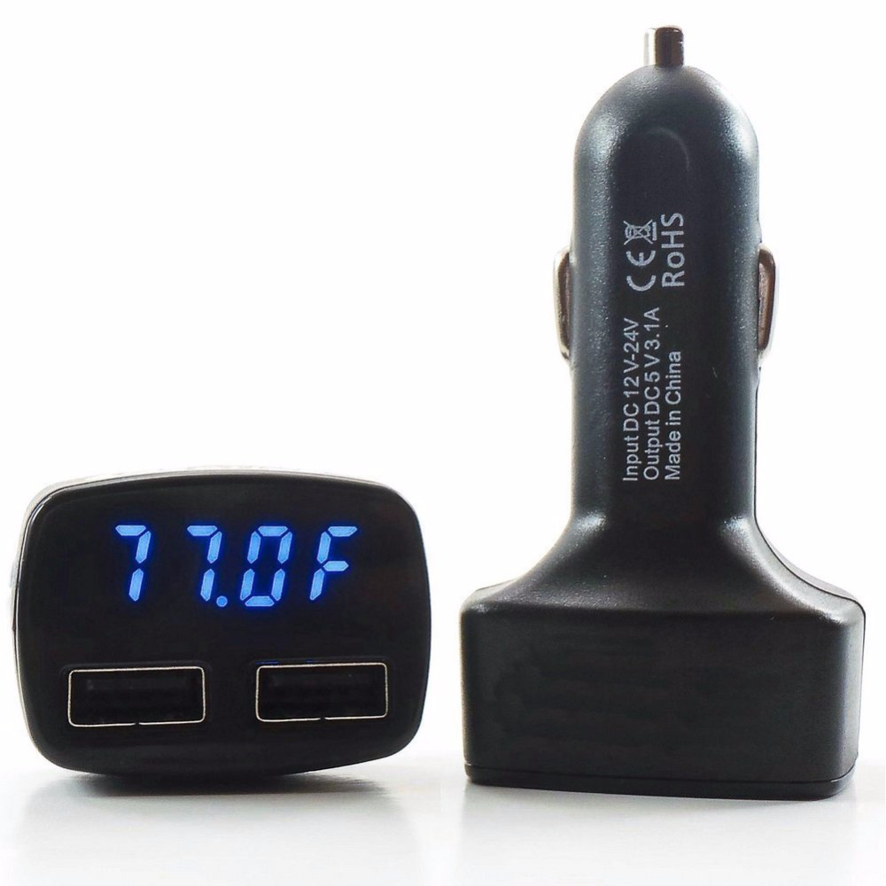 Zwart 4 In 3.1A Dual USB Auto-oplader Sigarettenaansteker met Blauw LED Display Voltage Autolader Adapter Voor Mobiele apparaten