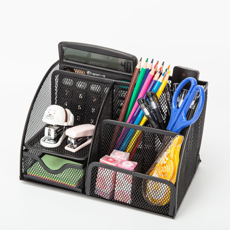 Metal Mesh Desk Organizer Desktop Office Organizer Storage Holder Desktop Pencil Pen Sundries Badge Box Stationery Supplies