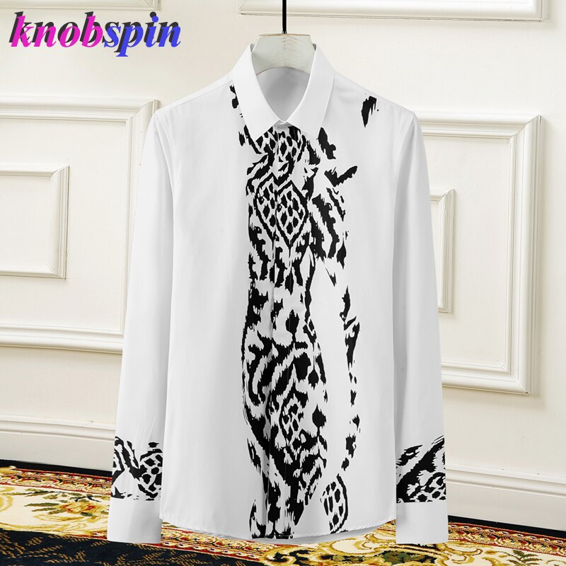 Plus size 3xl 4xl skjorta herrtryck långärmad chemise homme casual slim business manlig klänning skjortor bomull camisas: Vit / 4xl