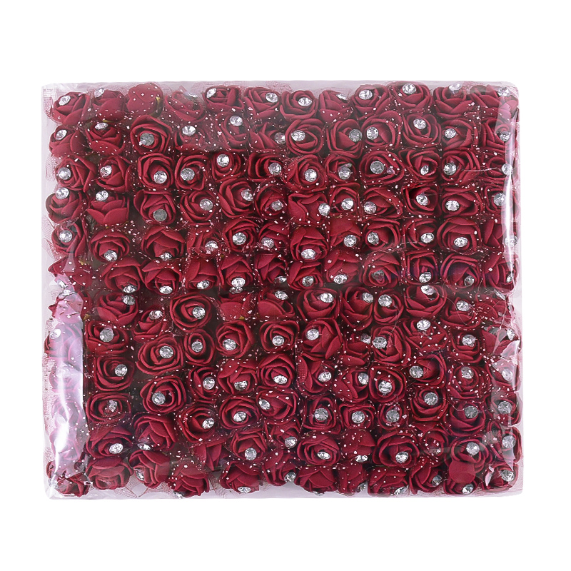 144 Stuks Mini Kunstbloemen Hoofd Met Strass Schuim Teddybeer Rozen Boeket Voor Bruiloft Home Decor Kerstkrans: Rood