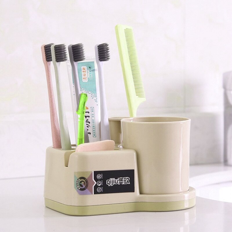 Wc Paar Wassen Pot Sets Is Geplaatst In De Familie Van Drie Borstelen Tand Cup Tandpasta Tandenborstel Rekken Rek: BEIGE