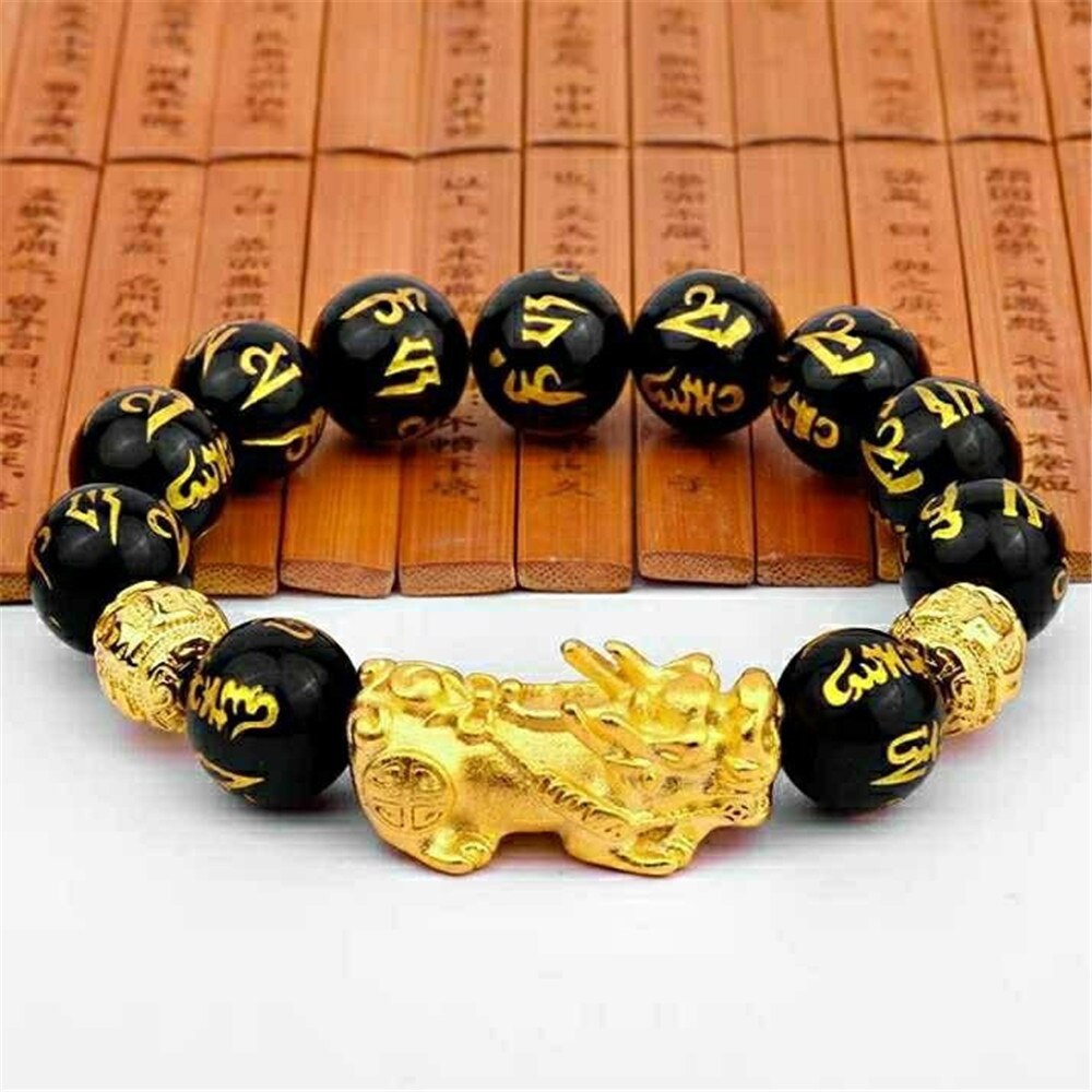 Unisex Mannen Armband Lucky Boeddha Obsidiaan Kraal Armbanden Chinese Fengshui Pi Xiu Kleur Veranderende Polsband Rijkdom Armband