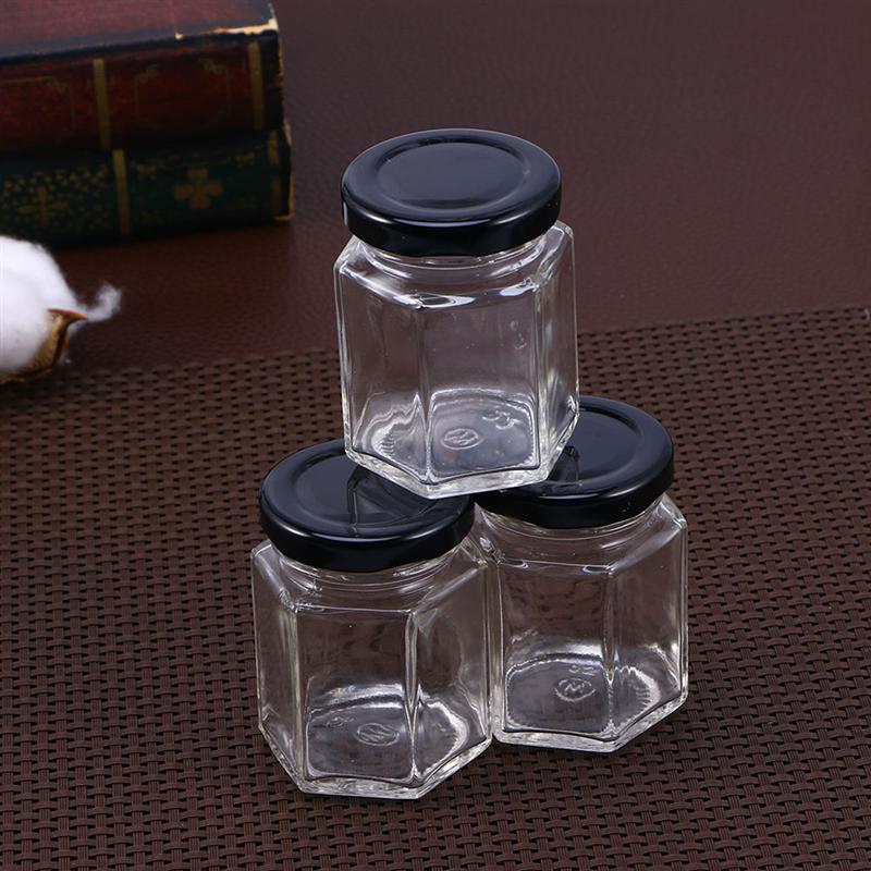 10pcs Hexagon Transparent Glass Bottle Honey Storage Bottle Empty Jar Nut Sugar Canister Tank For Home Kitchen