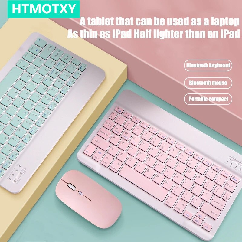 HTMOTXY Candy Bluetooth Keyboard For Tablet 10 inch with Mouse Color Wireless Keyboard For iPad Pro 11 Air 4 Samsung Galaxy