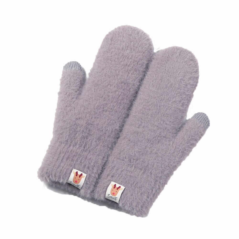 Guantes de punto para mujer, manoplas de felpa con pantalla táctil a prueba de viento, de terciopelo grueso y cálido, de Color puro, para invierno y Navidad: Light purple