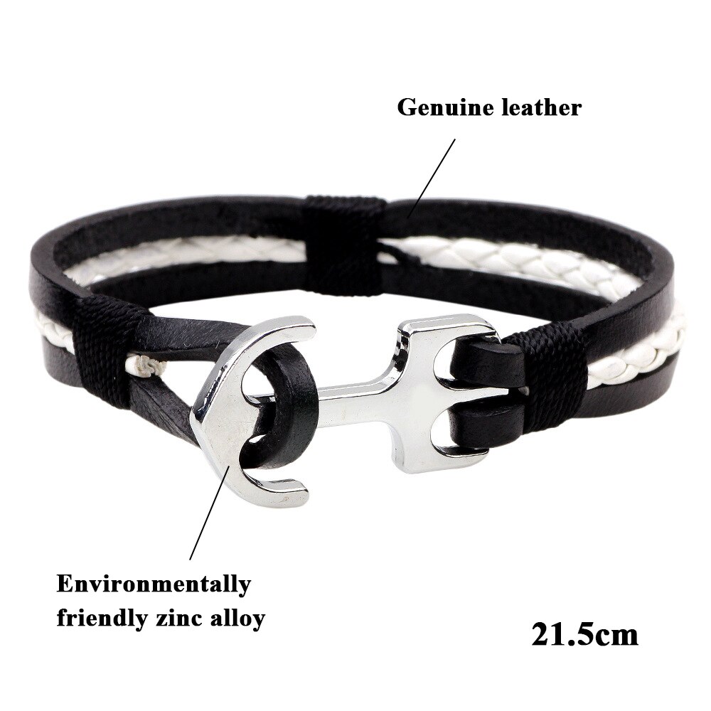 Kirykle Anker Armband Mannen Charm Leather Rope Chain Armbanden Paracord Mode Anker Armband Mannelijke Wrap Metal Sport Haken