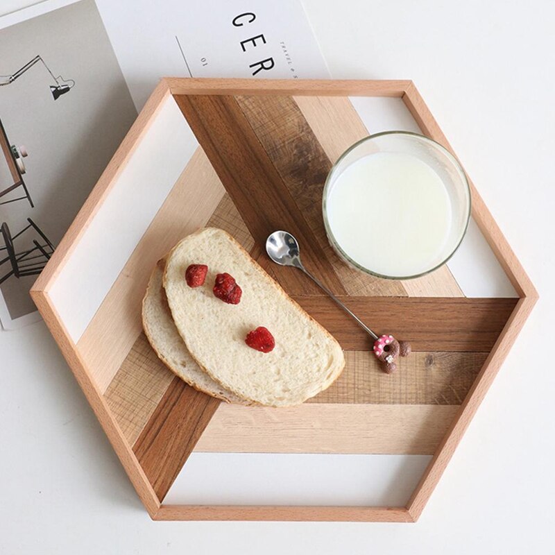 Houten Dienblad Decoratie Lade Hexagon Bakken Decoratie Lade Hout Thee Voedsel Server Keukengerei
