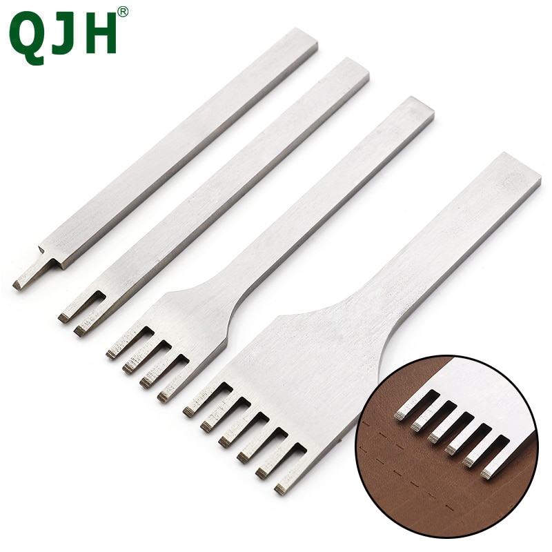 Cincel de cuero de 3mm, herramienta de costura de punzón de diamante, herramienta de artesanía de cuero de hierro, completamente pulido, 1-2-4-6 dientes