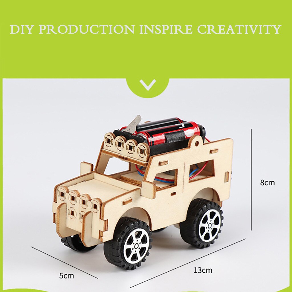 Compuda Kids Diy Houten Elektrische Auto Kit Experiment Onderwijs Kid Puzzel Model Speelgoed Speelgoed Voor Kinderen