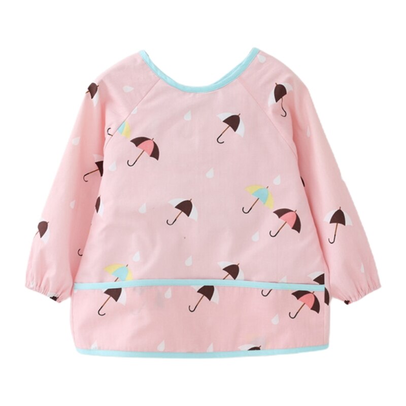 Lange Mouw Teken Smock Slab - Waterdichte Cartoon Voedingshoes voor Baby Kinderen Peuters: Roze paraplu / 80