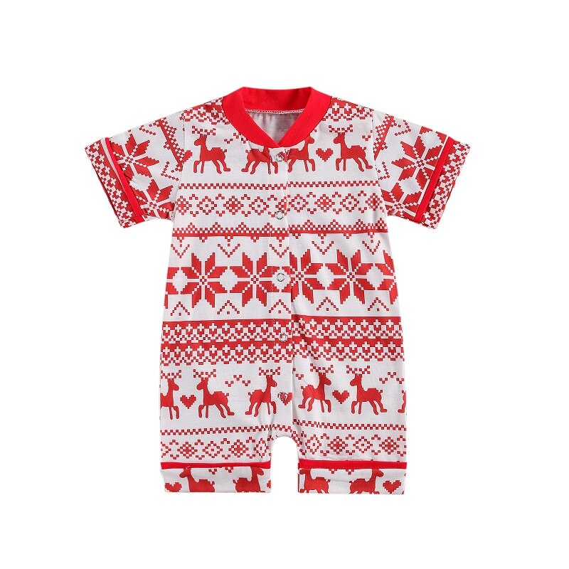 0-24M Newborn Baby Boy Girl Christmas Romper Short Sleeve Single Breasted Print Cotton One Pieces Jumpsuit Xmas Clothes