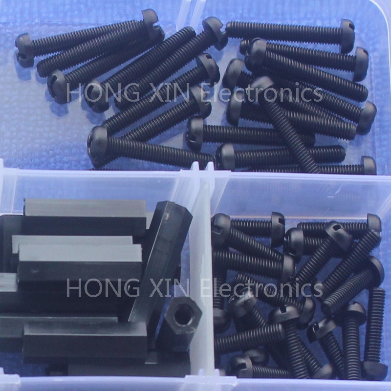 260pcs M3 Black M-F Hex series nylon screws, nuts, PCB board height hexagon spacer kit complete With box