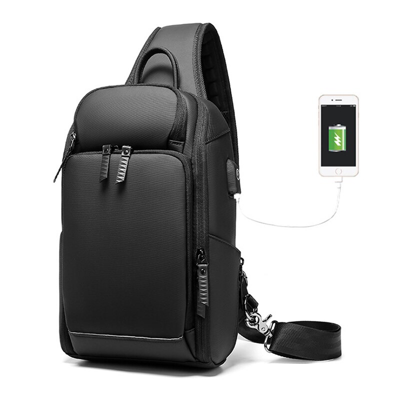 Anti-diefstal mannen Schoudertas Grote Capaciteit Crossbody Tassen Mannelijke Mode Zwart USB Opladen Waterdichte Sling Bag voor korte Trip