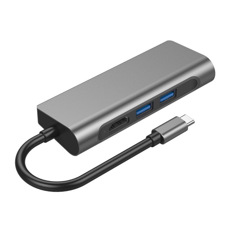 Usb c hub , 6- i -1 usb c adapter ,4k usb c til hdmi , 100w strøm, microsd/sd kortleser, (grå)