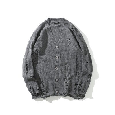 Cardigan de styliste en laine pour hommes, pull Streetwear Vintage, surdimensionné, , ample, avec trous déchirés, collection automne: 6002 gray / XL