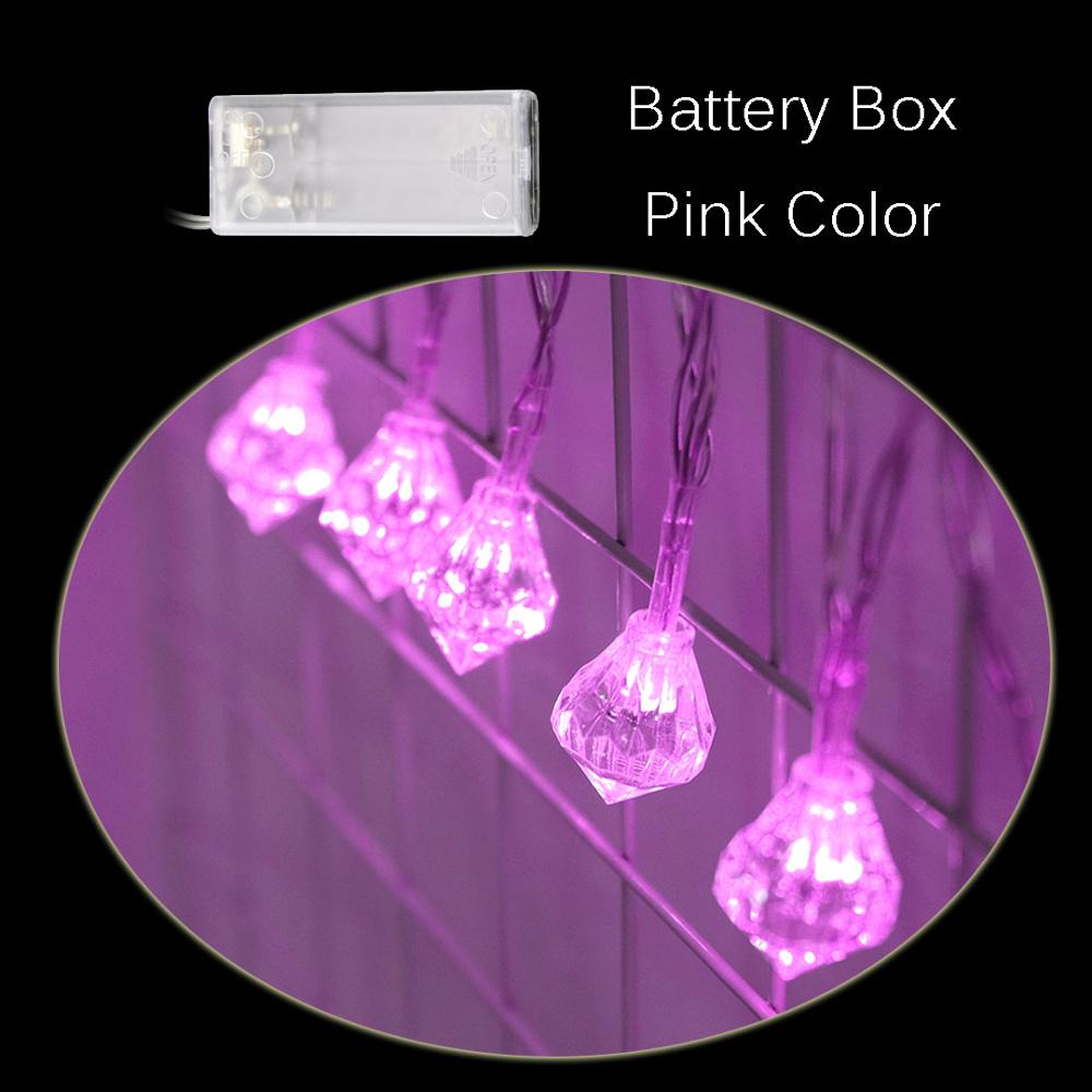 10 led's in diamantvorm, twinkelende lichtjes, kerstversiering voor bruiloften en feesten, feeënkrans: Roze (batterijdoos)