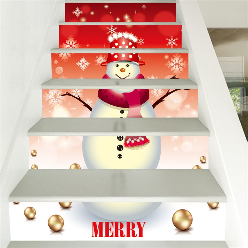 Noël bonhomme de neige escalier décor autocollants PVC étanche escalier affiche auto-adhésif papier peint pour couloir escalier décalcomanies