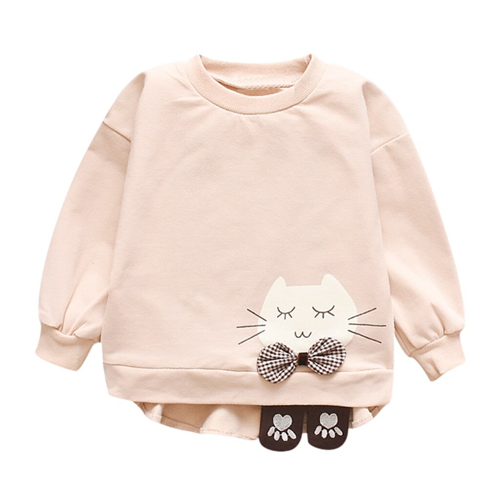 Baby Sweatshirt Children Autumn Winter Clothes Toddler Kids Baby Girls Long Sleeve Cute Cartoon Cat Letter Sweatshirt Coat: Beige / 24M
