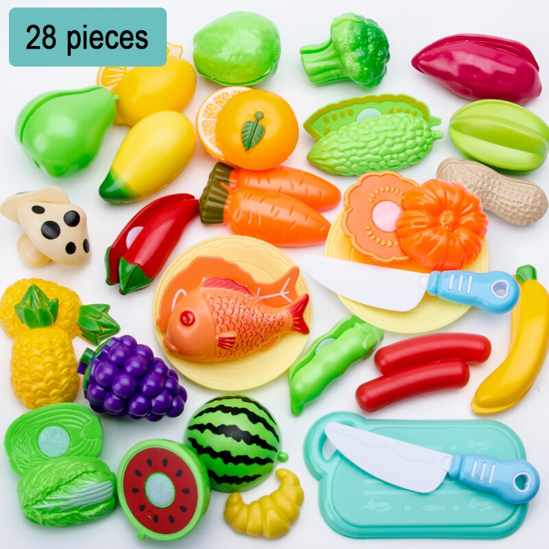 Children Pretend Play juguetes House Toy Cutting Fruit Plastic Vegetables Food Kitchen Baby Classic Educational Toys for Girls: 28Pcs