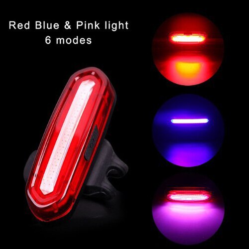 Fiets Lamp Oplaadbare Led Usb Cob Mountainbike Achterlicht Achterlicht Mtb Veiligheid Waarschuwing Fiets Achterlicht: Red Blue Pink