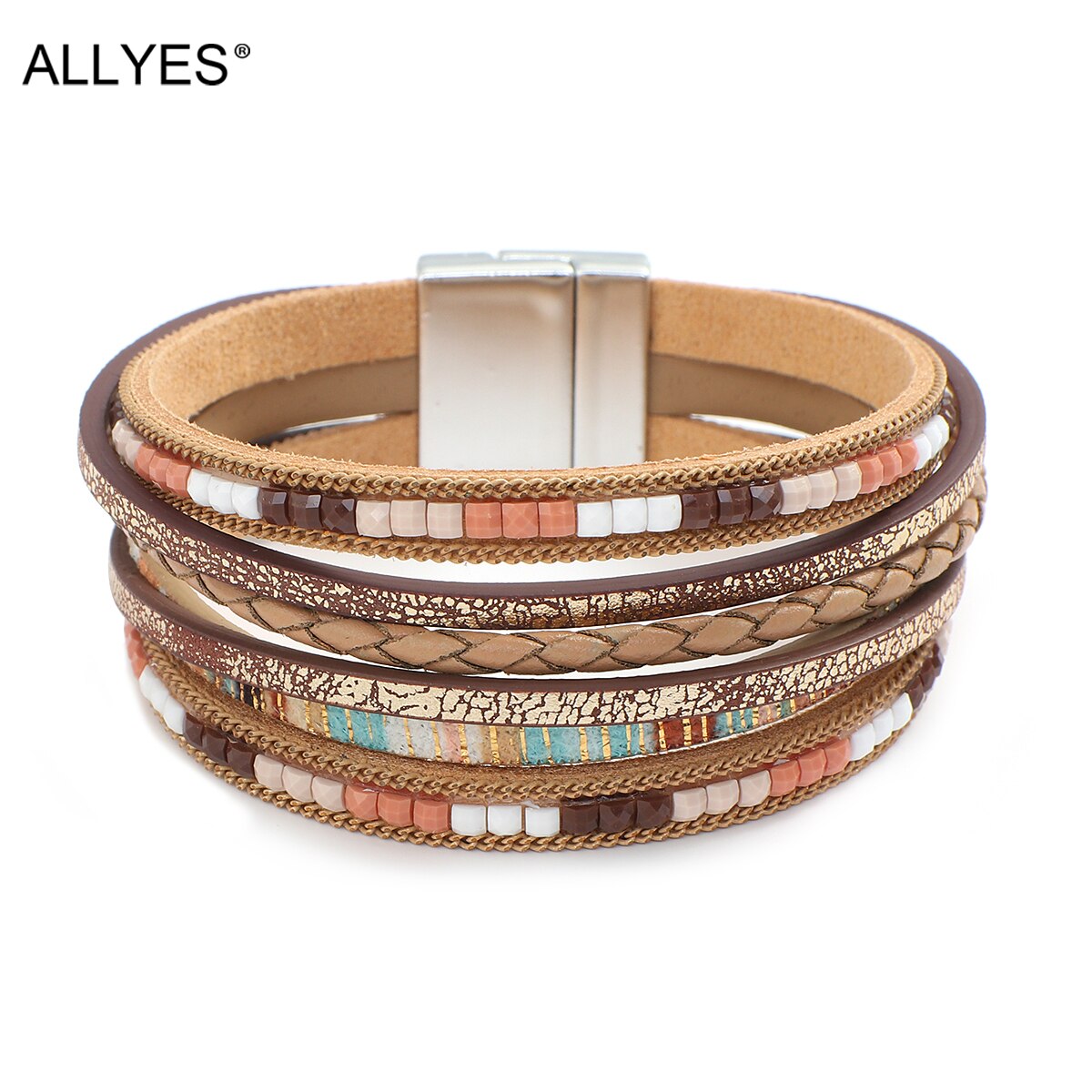 Allyes Bohemian Gevlochten Lederen Armbanden Voor Vrouwen Mode Handgemaakte Strass Bedel Wrap Armband Armband Vrouwelijke Sieraden