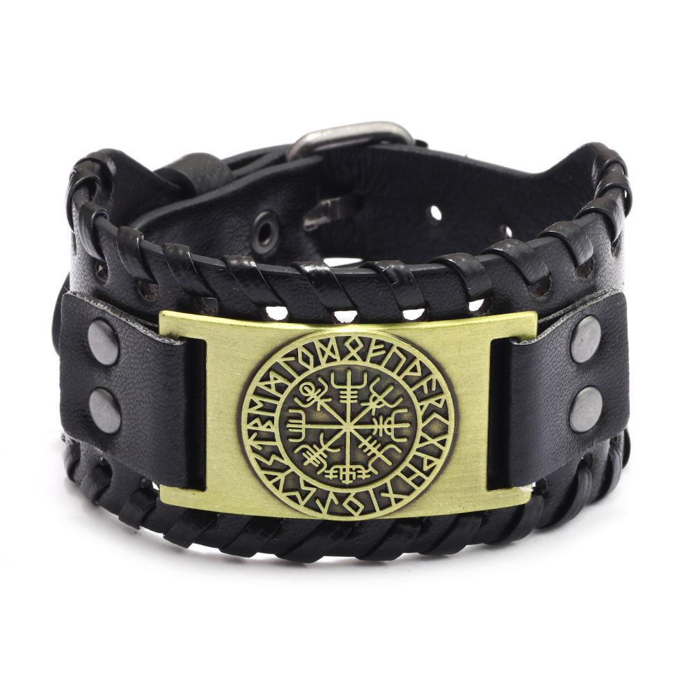 Bracelet rétro en cuir pour hommes, large, boussole de Pirate, bijoux Viking celtiques, accessoires, de fête,: PU 1