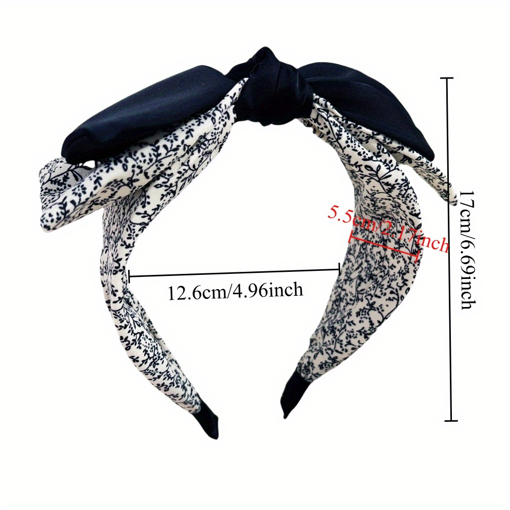 Diademas elegantes florales en blanco y negro para mujeres y niñas, aros para el cabello suaves con borde ancho, diadema cruzada con lazo grande, herramienta de Peinado,