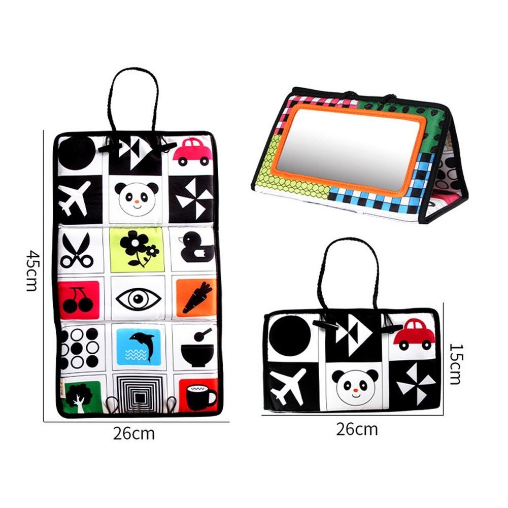 Tummy Time Floor Mirror, Double High Contrast Activity Developmental Black And White Baby Toys For Infants Boys And Girls