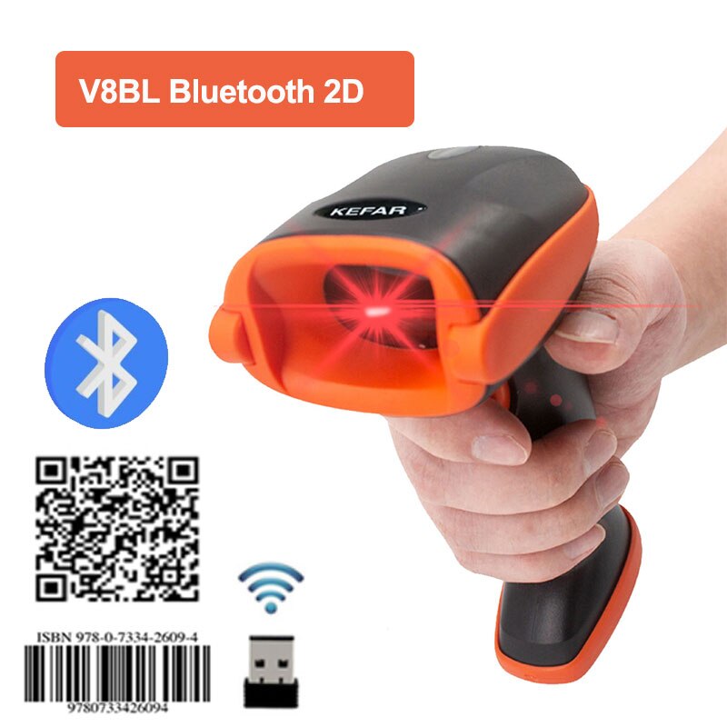 Handheld kabellos Barcode Scanner Tragbare verdrahtet 1D 2D QR Code PDF417 Leser für Einzelhandel Einkaufen Logistik Lagerbier: V8BL Bluetooth 2D